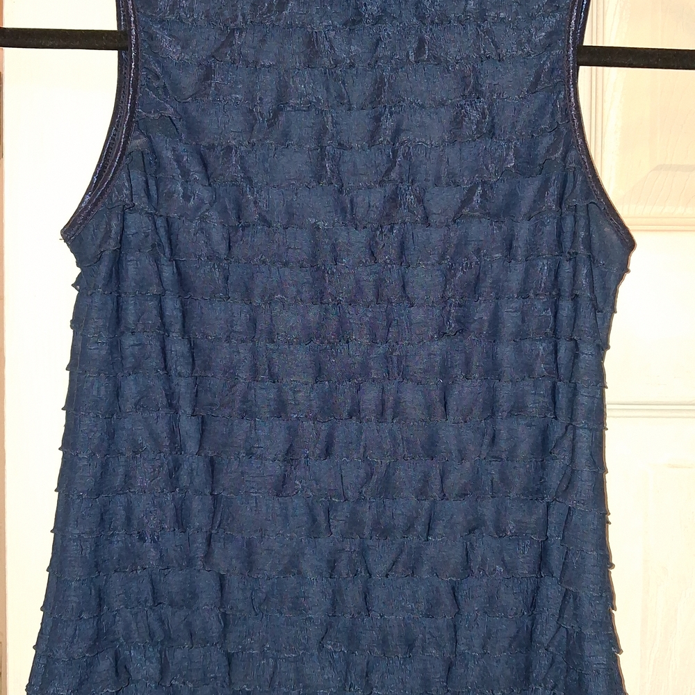 NY Collection Navy Ruffle Tank Top - Picture 3 of 7